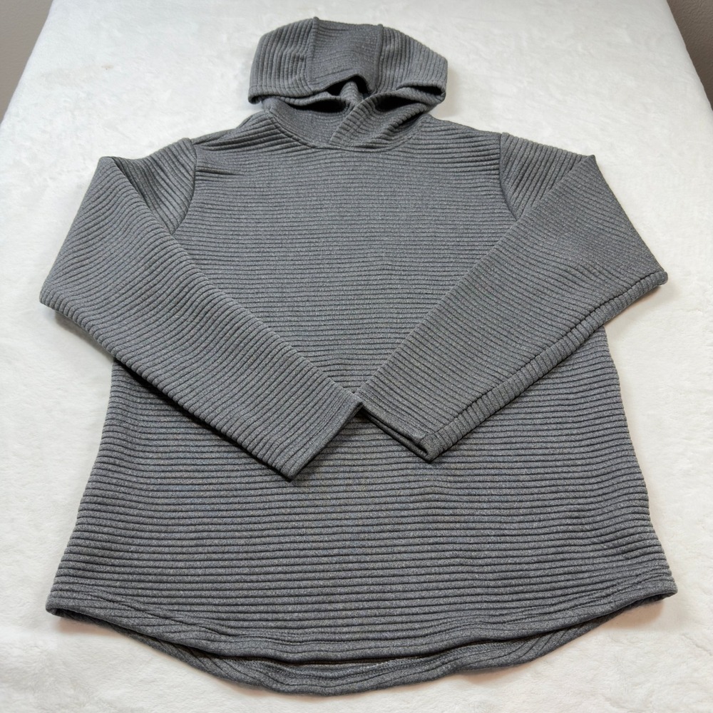 Dip Ribbed Knit Hoodie‎ Womens Small Grey Good Textured Pullover Long Sleeve